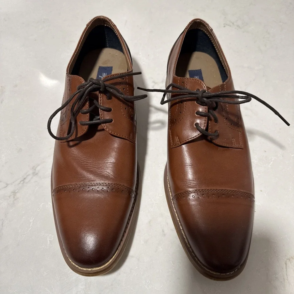 Ashford & Hays Mens Brown Leather Cap Toe Oxford Dress Shoes Size 10